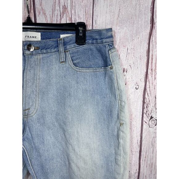 FRAME Women's Mid Rise Straight Leg Jeans Blue Le Garcon 2 Tone Patchwork Sz 36 - Picture 4 of 10